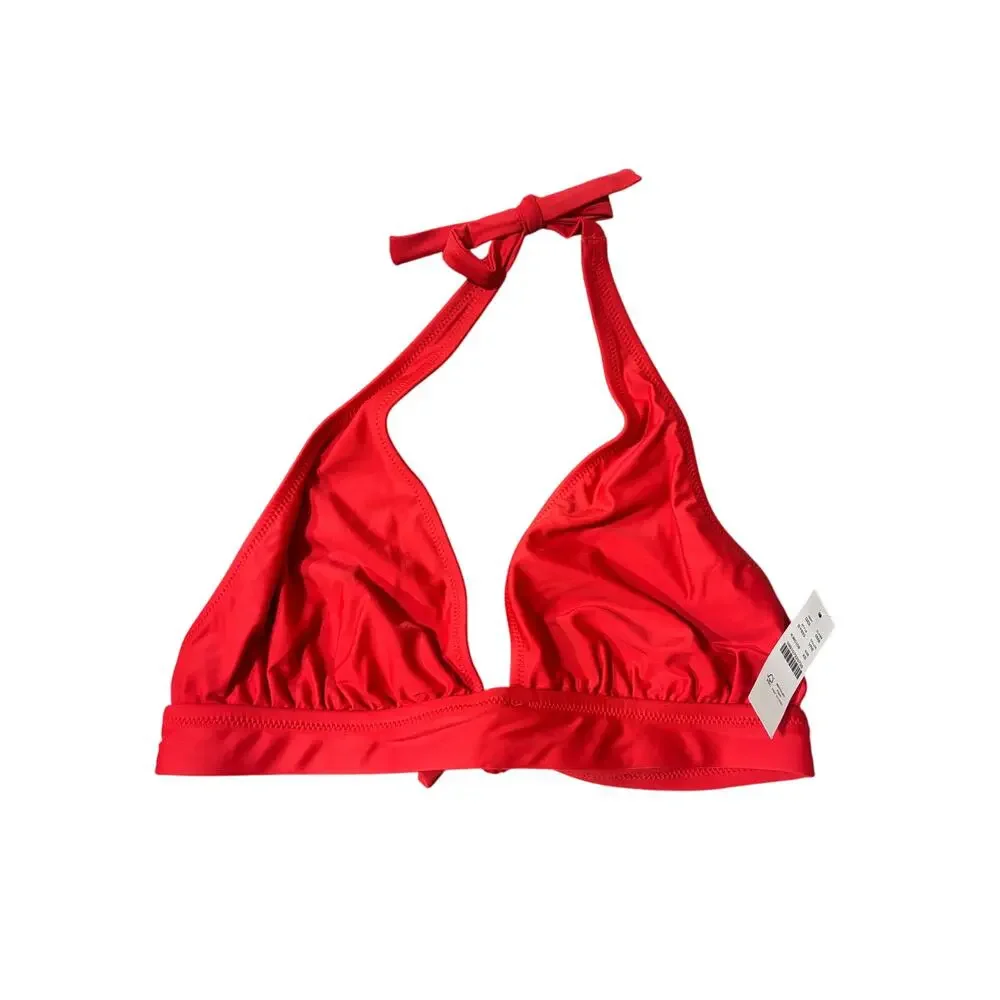NWT J. Crew Bikini Top,‎ Halter, Tie Back, Red, Sz XS
